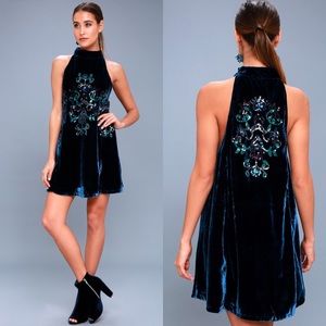 NEW FREE PEOPLE JILLS NAVY BLUE SEQUIN SWING DRESS